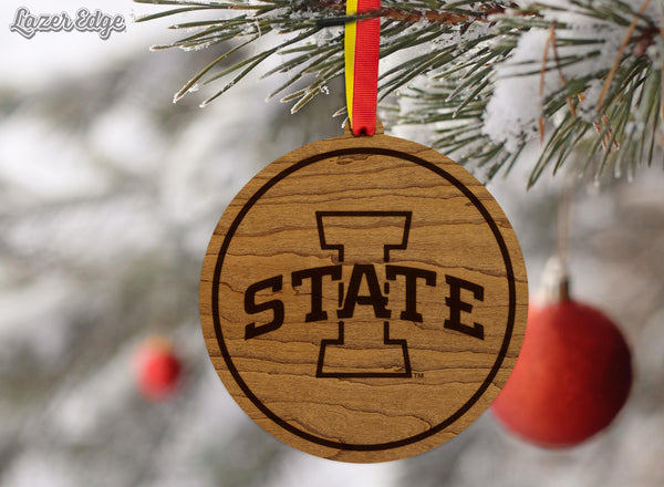 Iowa State University I State Ornament – Crafted from Cherry and Maple Wood – Iowa State University
