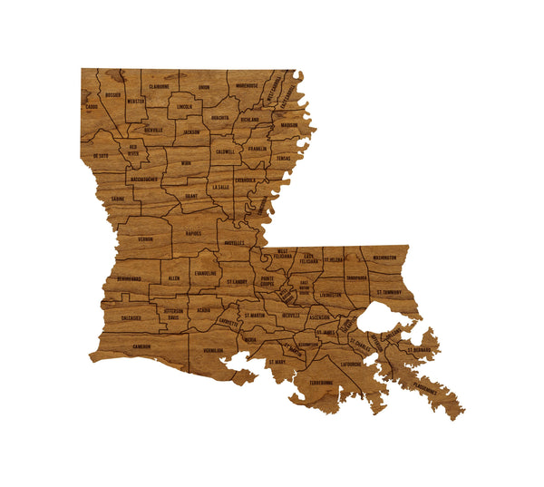 Louisiana County Map Wall Hanging - Crafted from Cherry or Maple Wood