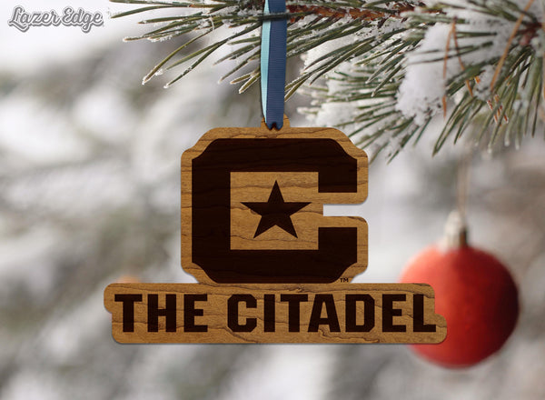 The Citadel Military College C and Star Ornament – Crafted from Cherry and Maple Wood – The Citadel Bulldogs