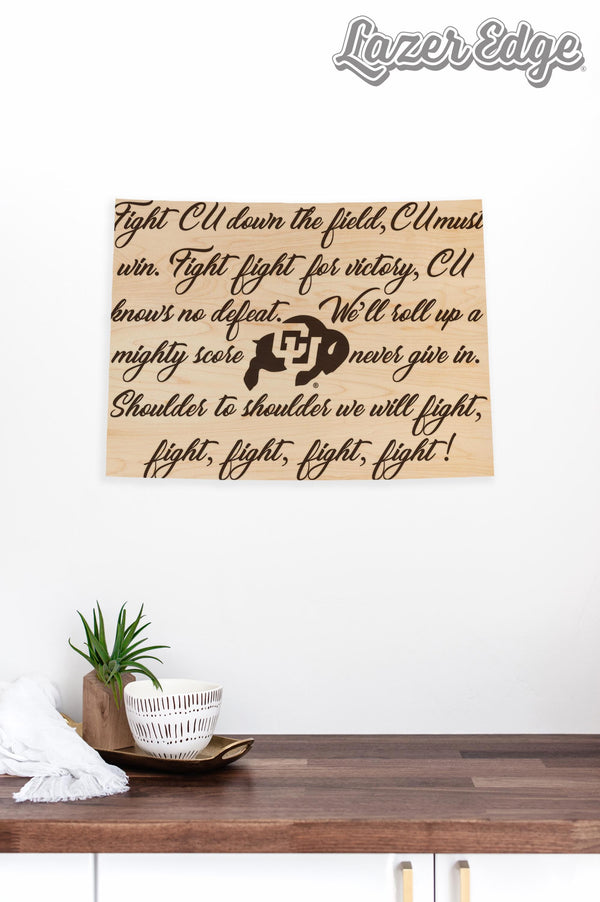 University of Colorado Fight Song Wall Hanging - Crafted from Cherry and Maple Wood - Colorado Buffaloes