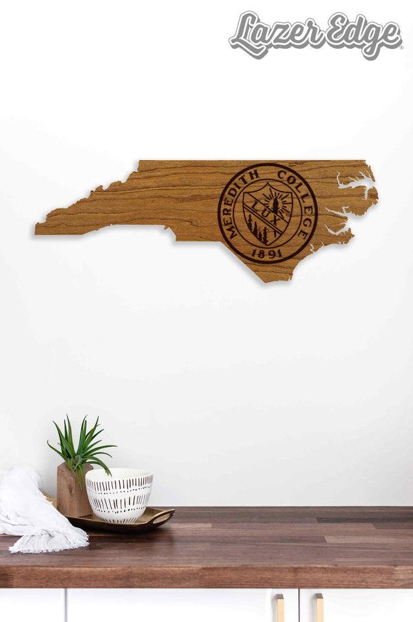 Meredith College Seal on State Wall Hanging - Crafted from Cherry or Maple Wood - Meredith Avenging Angels