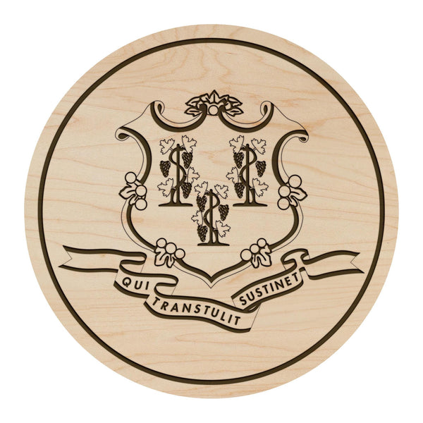 Connecticut State Flag Coaster - Crafted from Cherry or Maple Wood