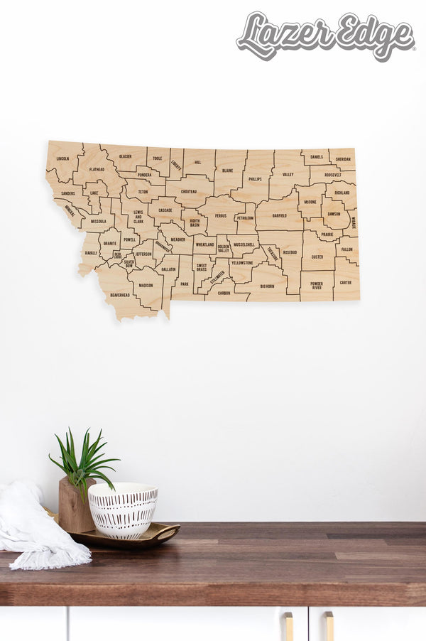 Montana County Map Wall Hanging - Crafted from Cherry or Maple Wood