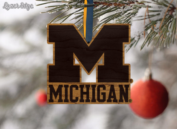 University of Michigan Ornament – Crafted from Cherry and Maple Wood