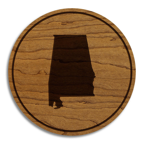 Alabama State Map Coaster - Crafted from Cherry or Maple Wood