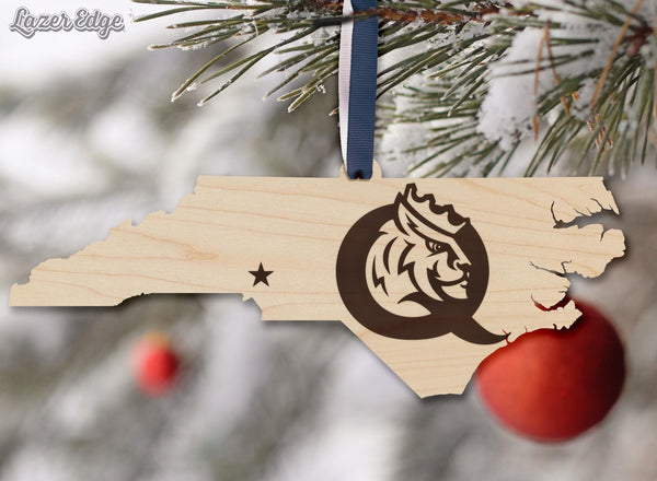 Queens University in Charlotte Primary Logo on State Ornament – Crafted from Cherry or Maple Wood – Queens Royals