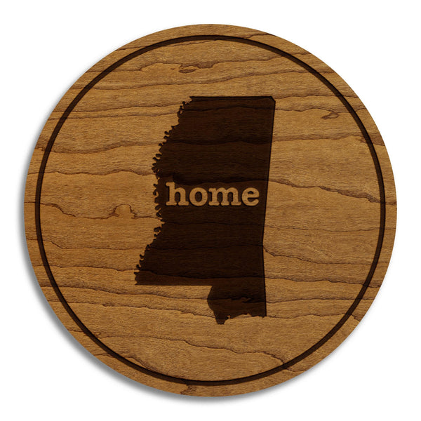Mississippi Home State Map Coaster - Crafted from Cherry or Maple Wood