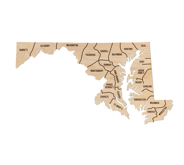 Maryland County Map Wall Hanging - Crafted from Cherry or Maple Wood