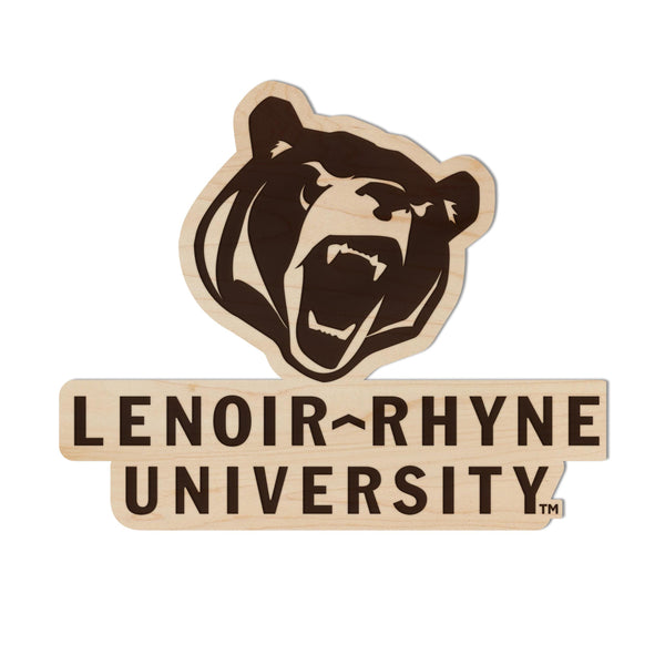 Lenoir-Rhyne University Bear Head and Wordmark Magnet - Crafted from Cherry or Maple Wood - Lenoir-Rhyne Bears