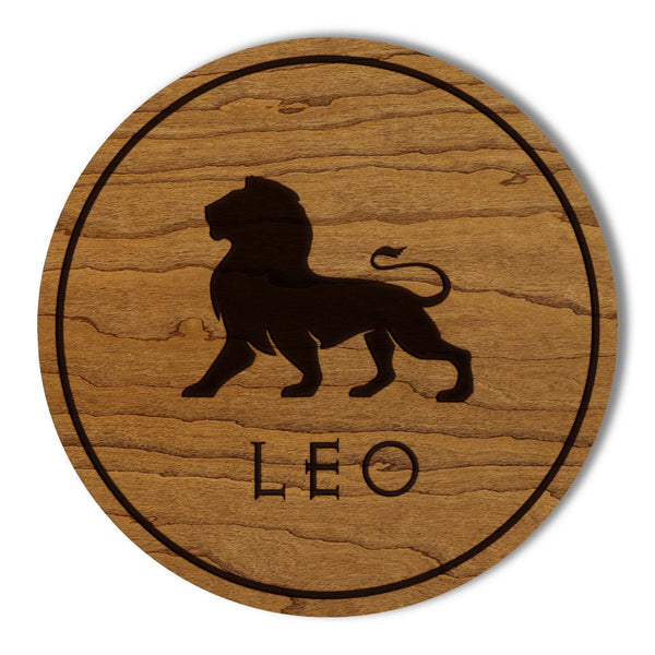 Leo Symbol Zodiac Coaster – Crafted from Cherry or Maple Wood