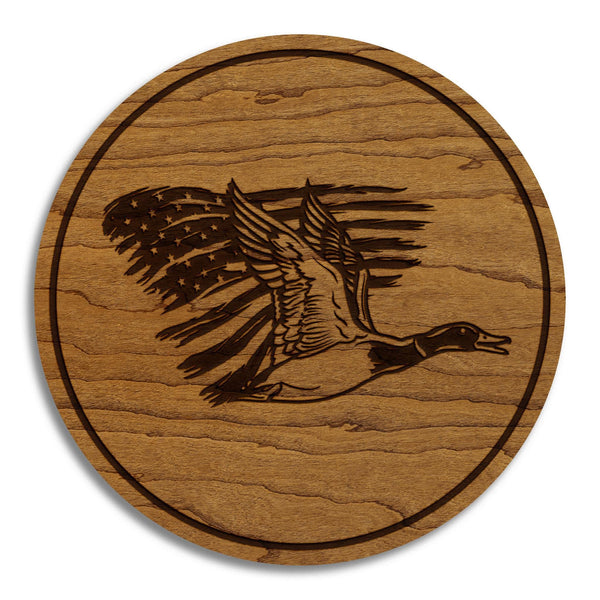 American Flag and Duck Coaster – Crafted from Cherry or Maple Wood