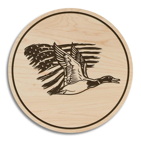 American Flag and Duck Coaster – Crafted from Cherry or Maple Wood
