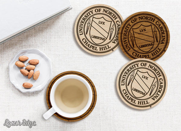 University of North Carolina Chapel Hill Seal Coaster – Crafted from Cherry or Maple Wood – UNC Tarheels