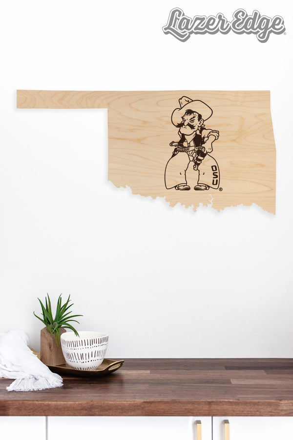 Oklahoma State University OSU on State Wall Hanging - Crafted from Cherry or Maple Wood - Oklahoma State Cowboys