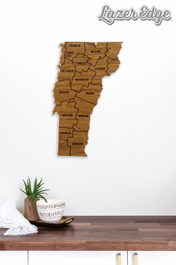 Vermont County Map Wall Hanging - Crafted from Cherry or Maple Wood
