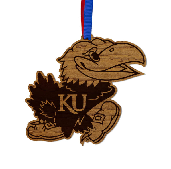 Kansas University Jayhawks Ornament – Crafted from Cherry and Maple Wood – Kansas Jayhawks