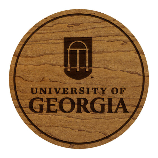 University of Georgia Institution Mark Coaster – Crafted from Cherry or Maple Wood – Georgia Bulldog