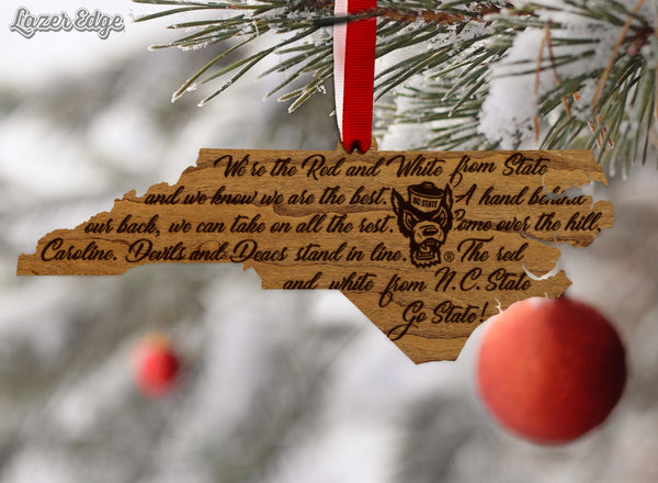 NC State University Fight Song Ornament – Crafted from Cherry or Maple Wood – North Carolina State Wolfpack