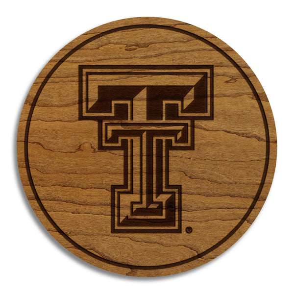Texas Tech University Double T Coaster – Crafted from Cherry or Maple Wood – Texas Tech Red Raiders