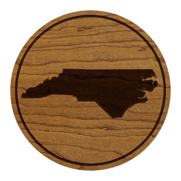 North Carolina State Map Coaster - Crafted from Cherry or Maple Wood