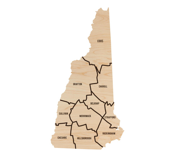 New Hampshire County Map Wall Hanging - Crafted from Cherry or Maple Wood