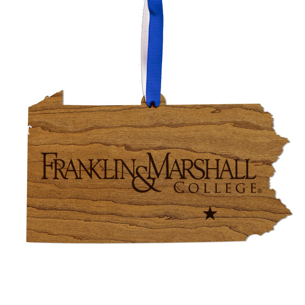 Franklin & Marshall Logo on State Ornament – Crafted from Cherry and Maple Wood – Franklin and Marshall College