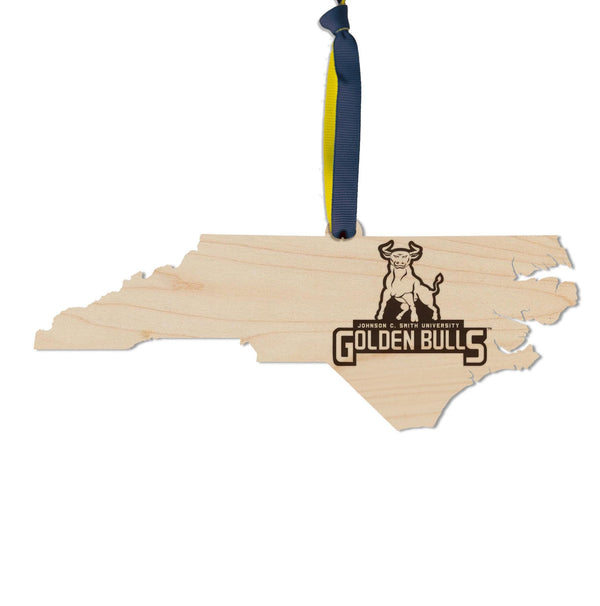 Johnson C. Smith University Golden Bulls on State Ornament – Crafted from Cherry and Maple Wood – Johnson C. Smith Golden Bulls