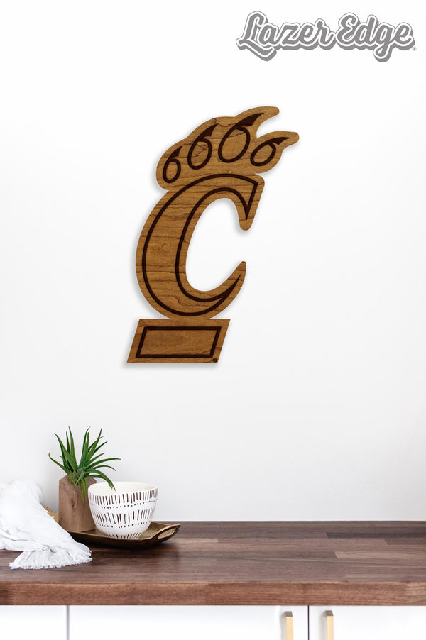 University of Cincinnati Bearcat Cutout Wall Hanging - Crafted from Cherry and Maple Wood - Cincinnati Bearcats