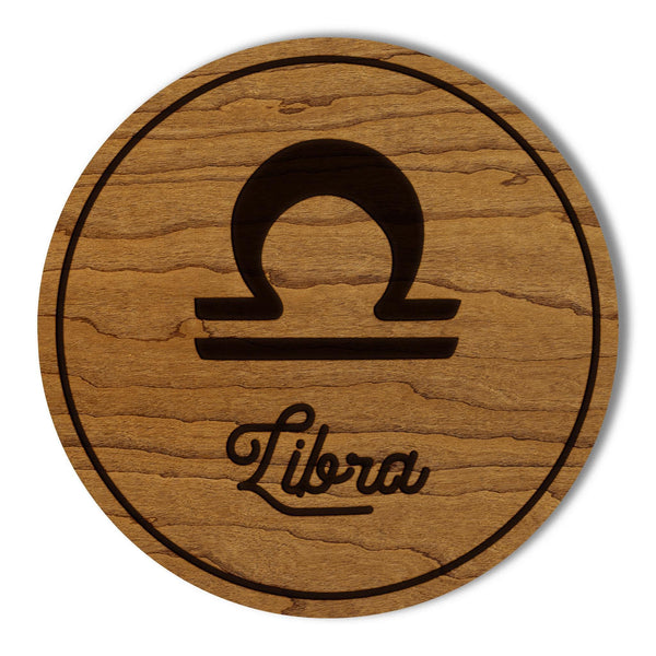 Libra Sign Zodiac Coaster – Crafted from Cherry or Maple Wood