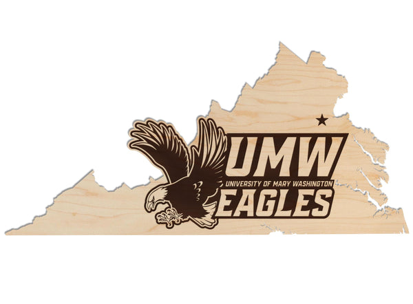 University of Mary Washington Eagles on State Wall Hanging - Crafted from Cherry and Maple Wood - University of Mary Washington Eagles