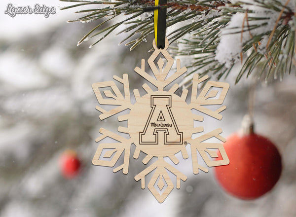 Appalachian State University App A Snowflake Ornament – Crafted from Cherry and Maple Wood – App State Mountaineers