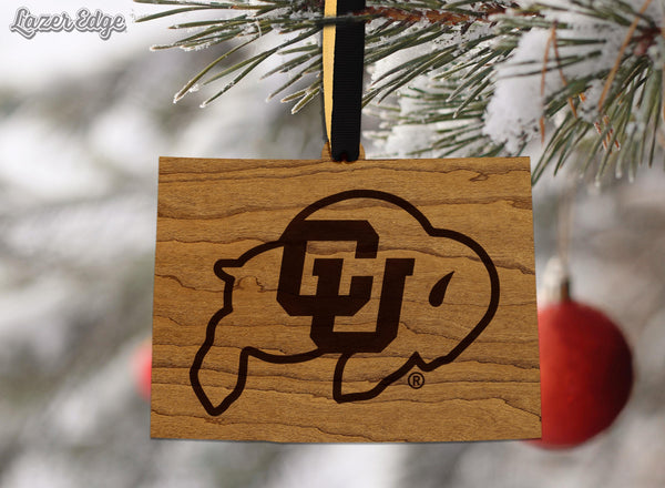 University of Colorado Buffaloes on State Ornament – Crafted from Cherry and Maple Wood – Colorado Buffaloes