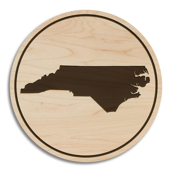 North Carolina State Map Coaster - Crafted from Cherry or Maple Wood