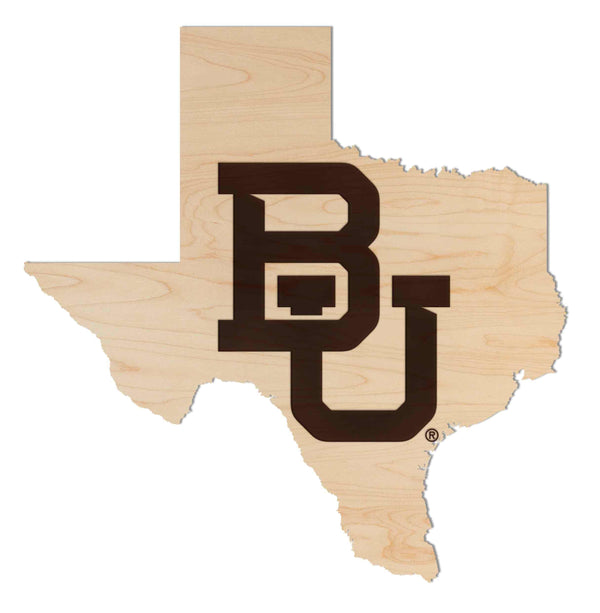 Baylor University BU on State Wall Hanging - Crafted from Cherry and Maple Wood - Baylor Bears