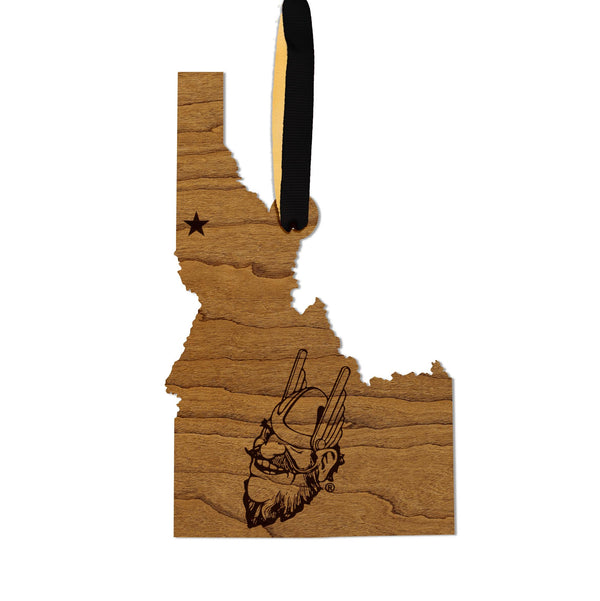 University of Idaho Vandal Joe on State Ornament – Crafted from Cherry and Maple Wood – Idaho Vandals