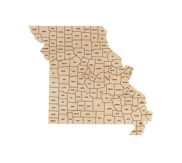 Missouri County Map Wall Hanging - Crafted from Cherry or Maple Wood