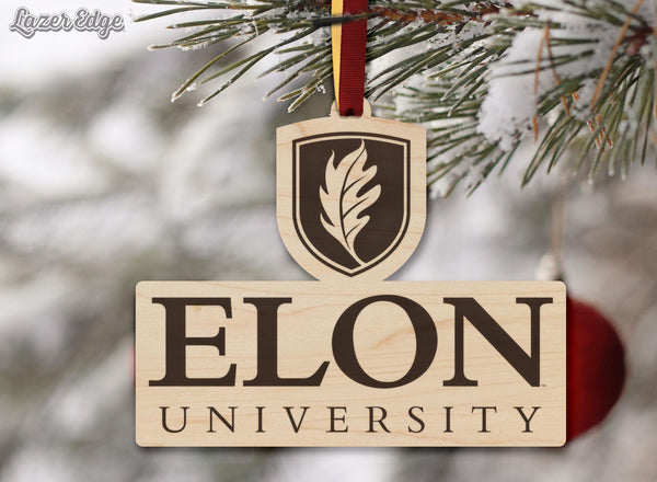 Elon University Signature Mark Ornament – Crafted from Cherry and Maple Wood – Elon Pheonix