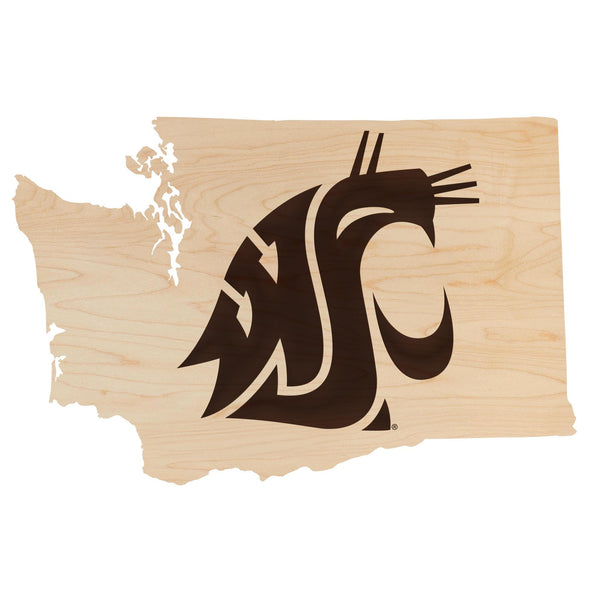 Washington State University Cougar on State Wall Hanging - Crafted from Cherry or Maple Wood - Washington State Cougars