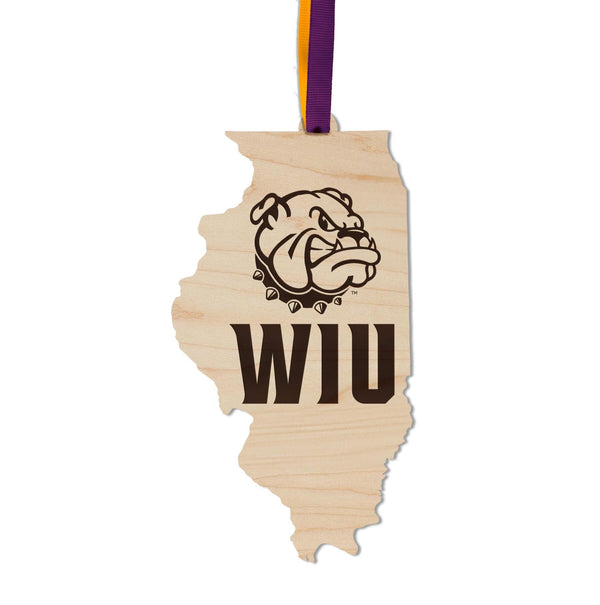 Western Illinois University WIU on State Ornament – Crafted from Cherry and Maple Wood – Western Illinois Leathernecks