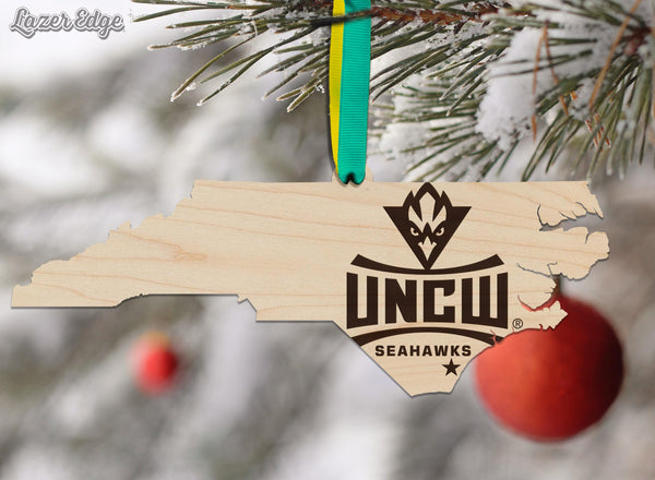University of North Carolina Wilmington Seahawks on State Ornament – Crafted from Cherry and Maple Wood – UNCW Seahawks
