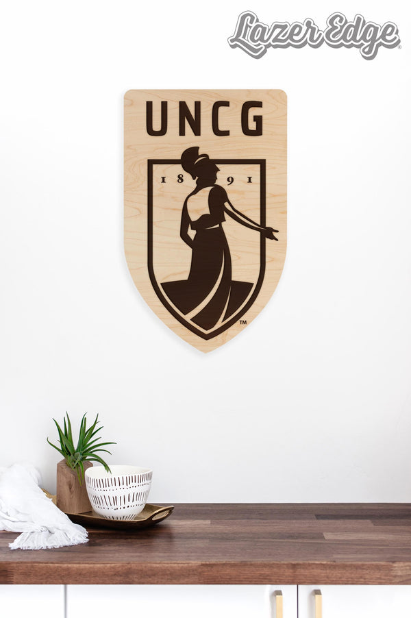 University of North Carolina Greensboro Academic Logo Wall Hanging – Crafted from Cherry and  Maple Wood - UNCG Spartans