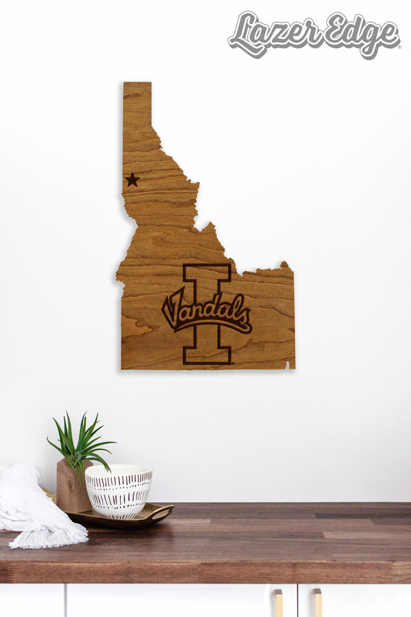 University of Idaho Vandals on State Wall Hanging - Crafted from Cherry and Maple Wood - University of Idaho Vandals