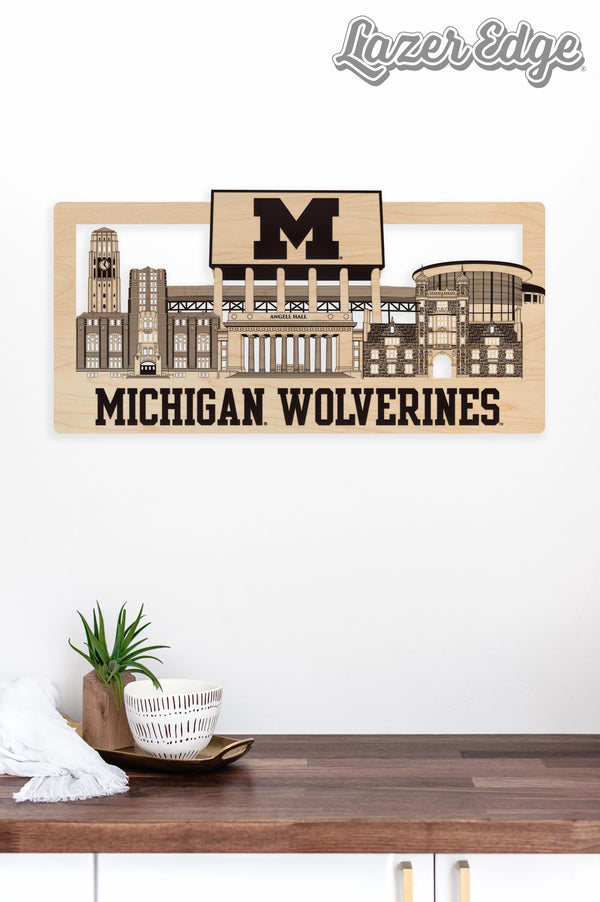 University of Michigan Skyline Wall Hanging - Crafted from Cherry or Maple Wood