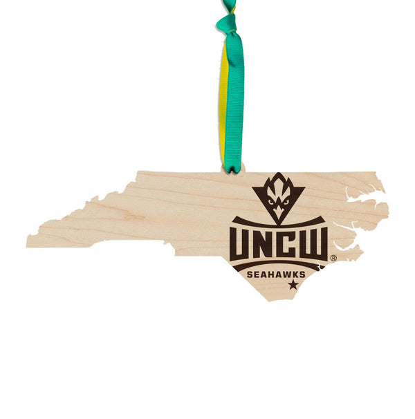 University of North Carolina Wilmington Seahawks on State Ornament – Crafted from Cherry and Maple Wood – UNCW Seahawks