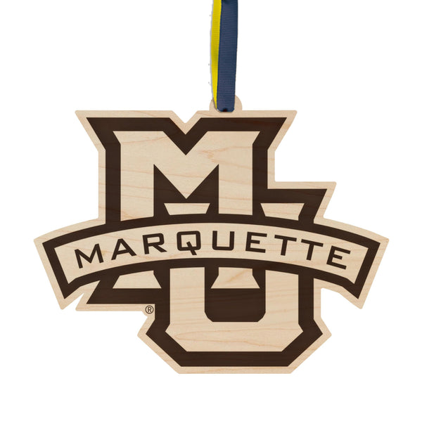 Marquette University Logo Ornament – Crafted from Cherry and Maple Wood – Marquette Golden Eagles