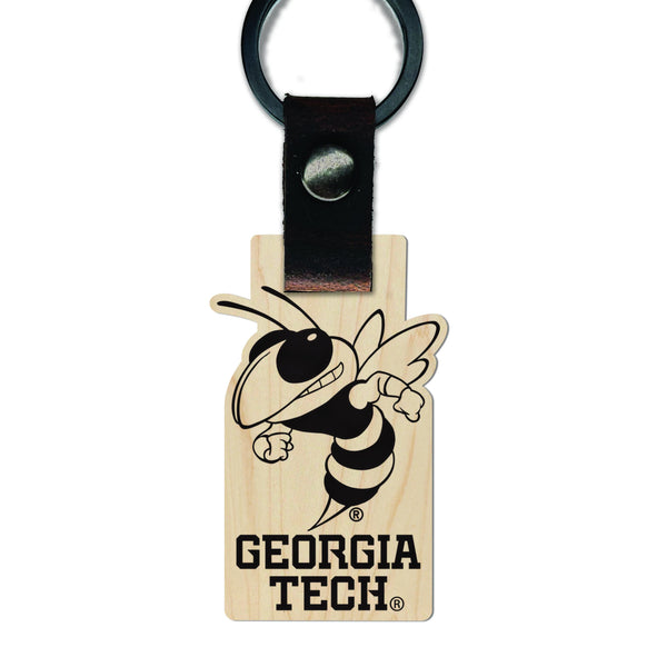 Georgia Tech Buzz Wooden Keychain – Crafted from Cherry or Maple Wood