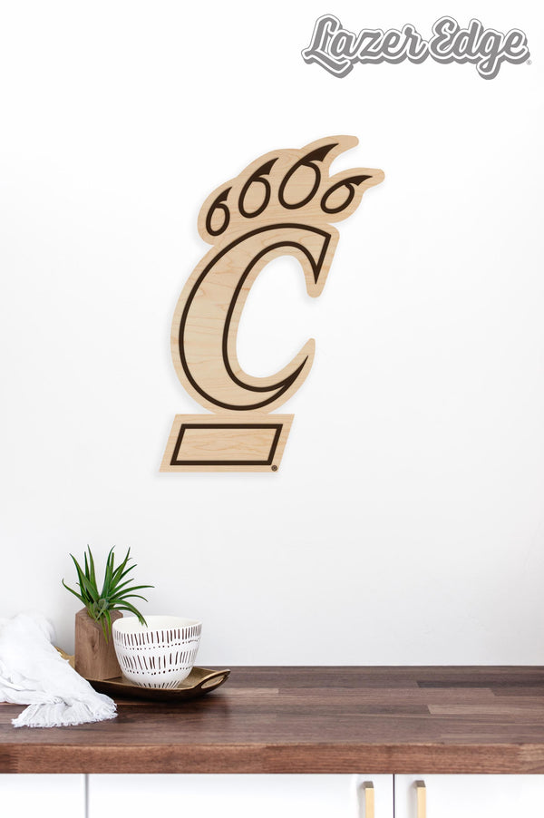 University of Cincinnati Bearcat Cutout Wall Hanging - Crafted from Cherry and Maple Wood - Cincinnati Bearcats
