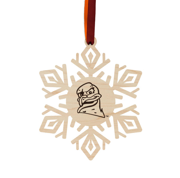 Virginia Tech Hokie Bird Snowflake Ornament – Crafted from Cherry and Maple Wood – Virginia Tech Hokies
