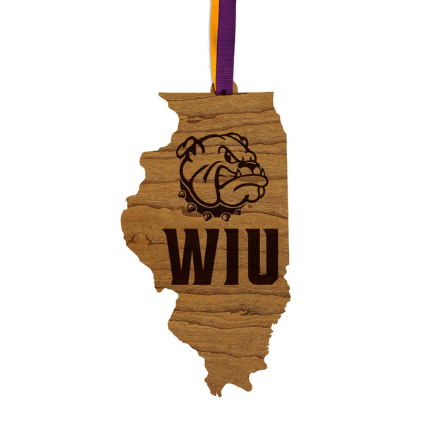 Western Illinois University WIU on State Ornament – Crafted from Cherry and Maple Wood – Western Illinois Leathernecks