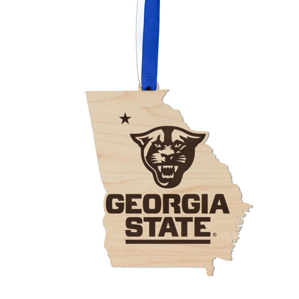 Georgia State University Logo on State Ornament – Crafted from Cherry Wood and Maple